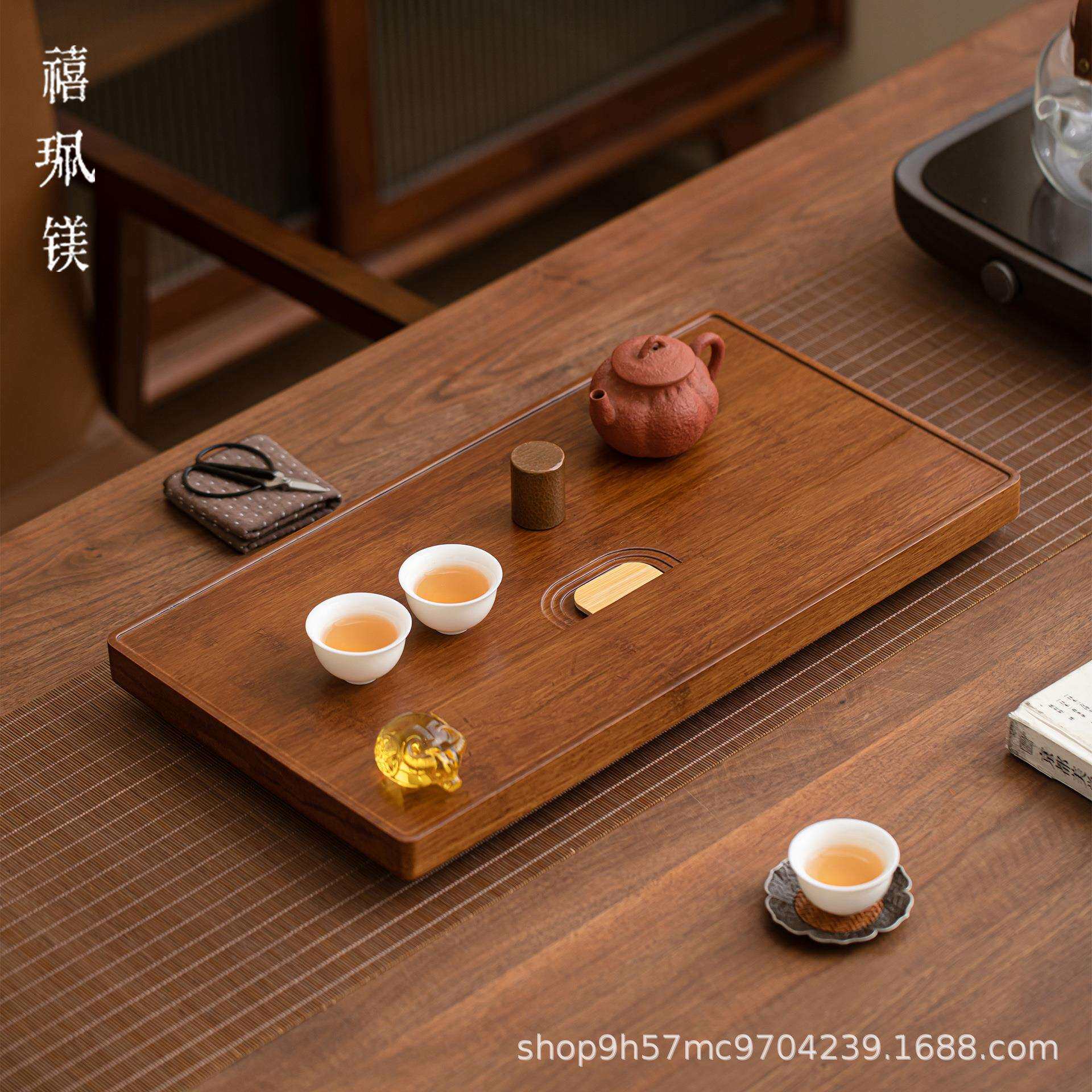 禧珮镁中式简约桌面重竹茶盘家用办公室蓄水排水两用竹制茶台抽屉