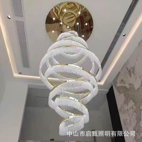 厂家非标设计酒店吊灯圆形旋转楼梯水晶灯客厅轻奢环形吊灯