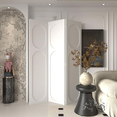 法式中古屏风隔断黑色客厅移动折叠挡板艺术家用极简房间遮挡沙发