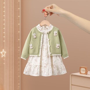 女童连衣裙春秋款2025新款洋气宝宝开春儿童装公主裙子两件套衣服