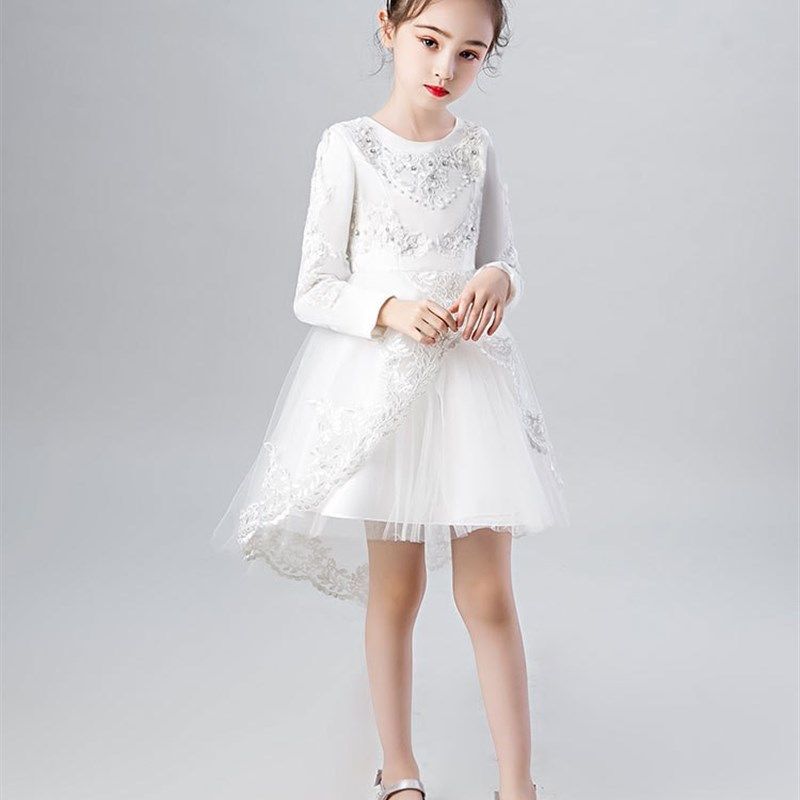 花童礼服公主裙长款儿童婚纱秋冬长袖蓬蓬裙婚礼演出服女童