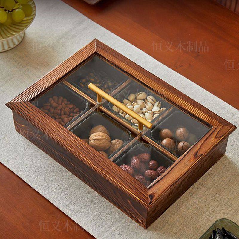 精致中式高档水果盘多格家用瓜子干果带盖实木盒复古网红收纳盒,餐饮具,果盆/果盘/果篮,淘宝优惠券,粉丝福利购,淘宝优惠卷