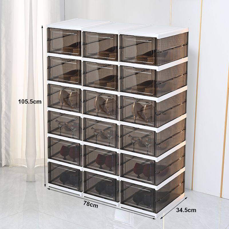 六层安装折叠鞋架防尘透明鞋盒家用鞋柜收纳盒鞋子塑料一体式简易