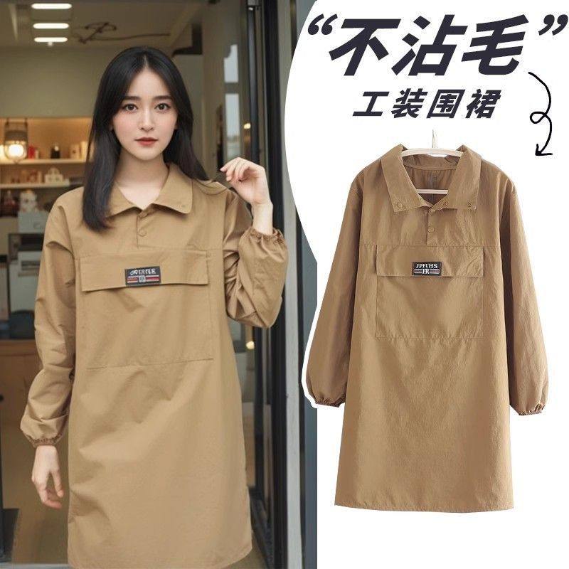 时尚防水透气理发厨房长袖围裙男女通用劳保罩衣工装服立领按扣,家庭/个人清洁工具,围裙,淘宝优惠券,粉丝福利购,淘宝优惠卷