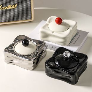 家用创意烟灰缸大气上档次2023款轻奢高级感带盖潮流个性客厅带盖