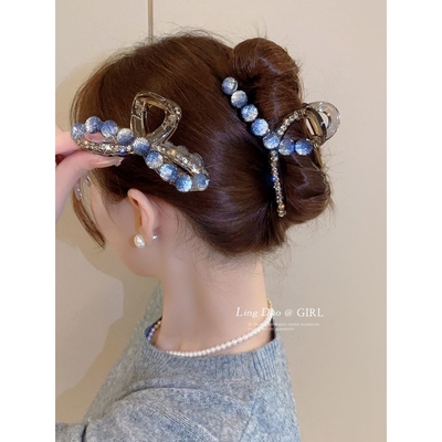 高级感水晶闪钻抓夹女大号发抓时尚盘发鲨鱼夹发夹后脑勺2024新款