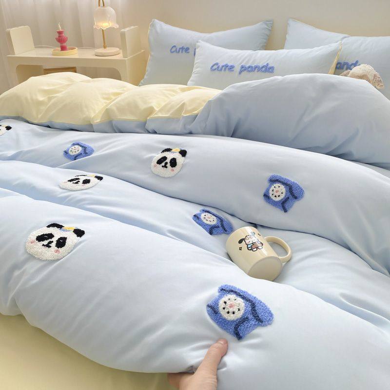ins可爱毛巾绣水洗棉床上四件套小清新被套床单人三件套工厂,床上用品,床品套件/四件套/多件套,淘宝优惠券,粉丝福利购,淘宝优惠卷