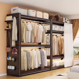 货架衣柜家用出租房用开放式衣架多层落地衣帽架卧室多功能挂衣架