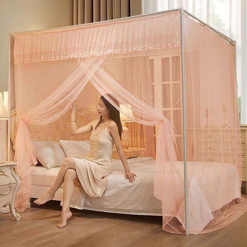 加密蚊帐家用卧室2024新款高级单门落地式1米5床纹帐支架加粗加厚