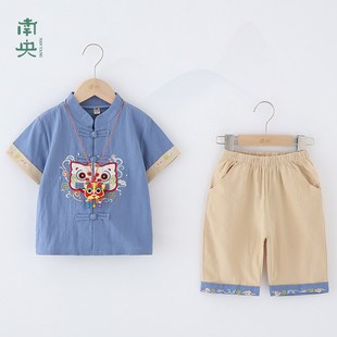 宝宝周岁礼服夏季儿童唐装短袖纯棉套装汉服男童中国风男孩古装夏