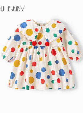 网红婴儿宝宝春秋季洋气连衣裙小女孩韩版衣服周岁女童公主波点裙