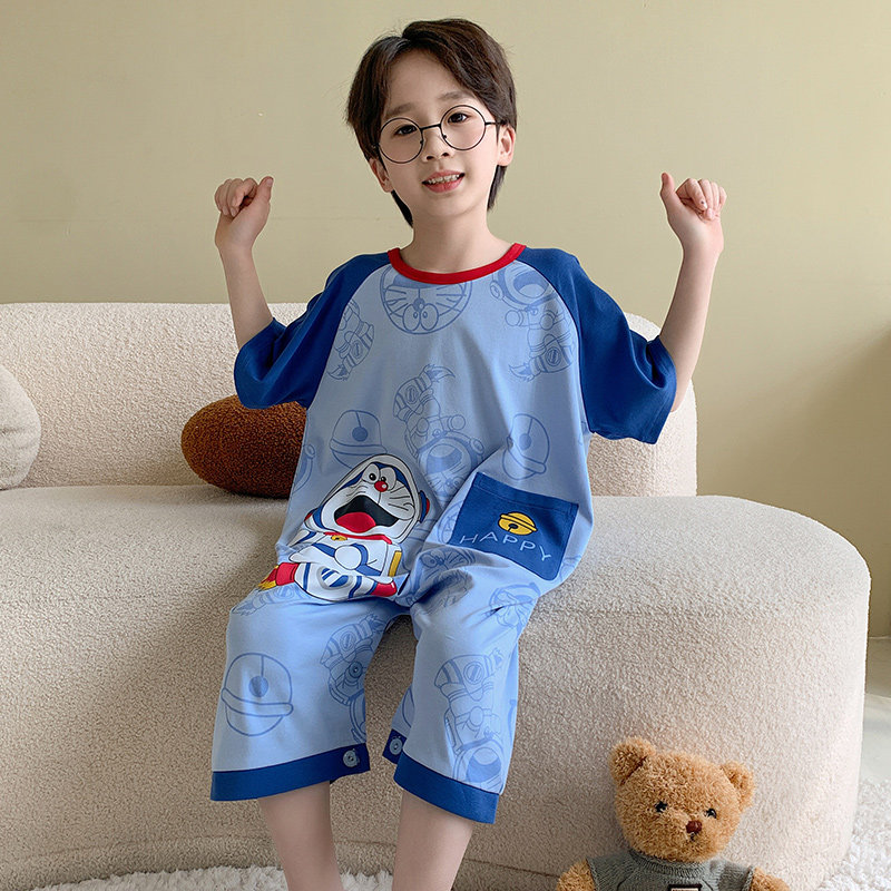 夏季儿童连体睡衣男孩宝宝连体衣纯棉空调服卡通男童连身短袖薄款