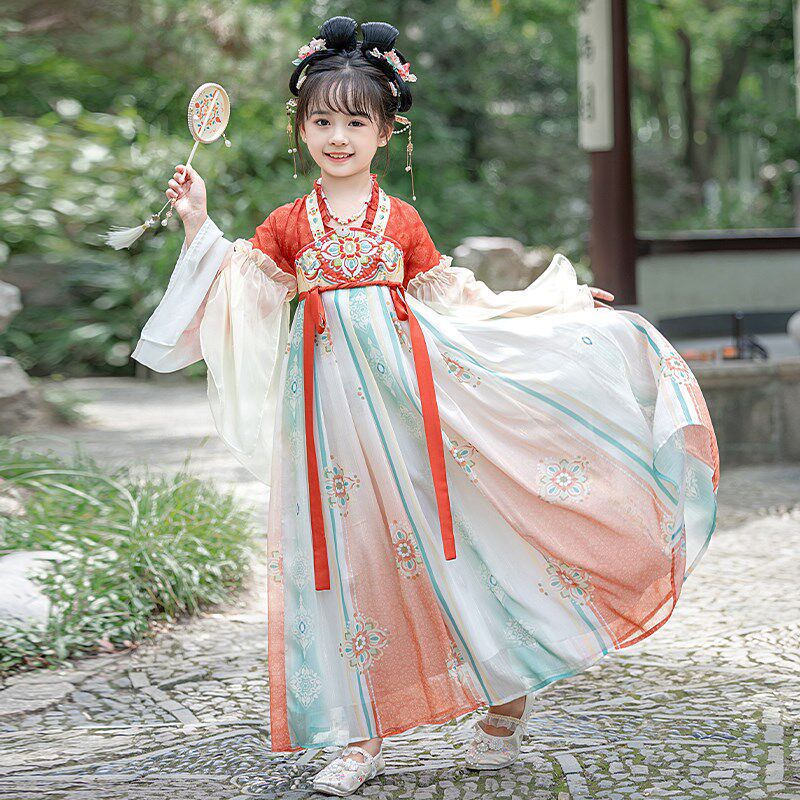 中秋节汉服女童2024新款儿童古装国风唐装小女孩古风连衣裙子春秋