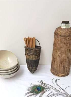 民俗怀旧老物件竹编筷子笼厨房用民宿装饰品具影视道具摆件