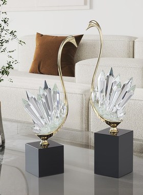 水晶仙鹤摆件轻奢高级感水晶天鹅乔迁礼物客厅电视柜桌面装饰礼品