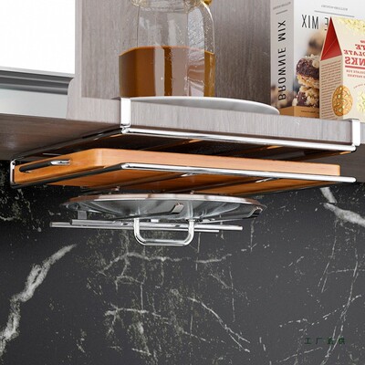 免打孔厨房置物架橱柜纸巾下挂架砧板架不锈钢锅盖架菜板架子收纳