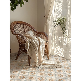 法式奶油风地板美化贴纸卧室阳台防水耐磨自粘地砖感花砖贴画