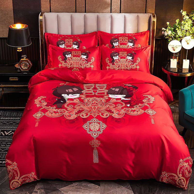 ぃ婚庆四件套大红色结婚床单被套家纺加厚磨毛被子被罩冬季床上用,床上用品,婚庆床品套件,淘宝优惠券,粉丝福利购,淘宝优惠卷