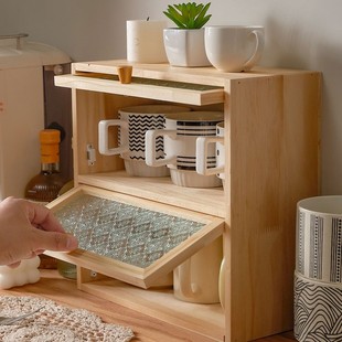 杯子桌面收纳柜实木茶杯茶具置物柜子餐桌咖啡杯收纳台面