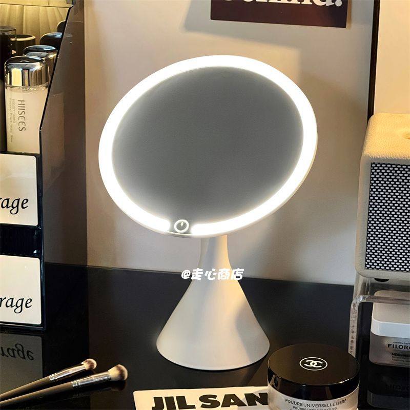 桌面台式LED化妆镜带灯梳妆台高清智能美妆镜宿舍办公室便携镜子
