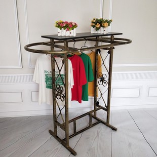 9W铁艺落地衣架服装店挂衣服架子双杠展示架椭圆形衣架中岛架挂衣