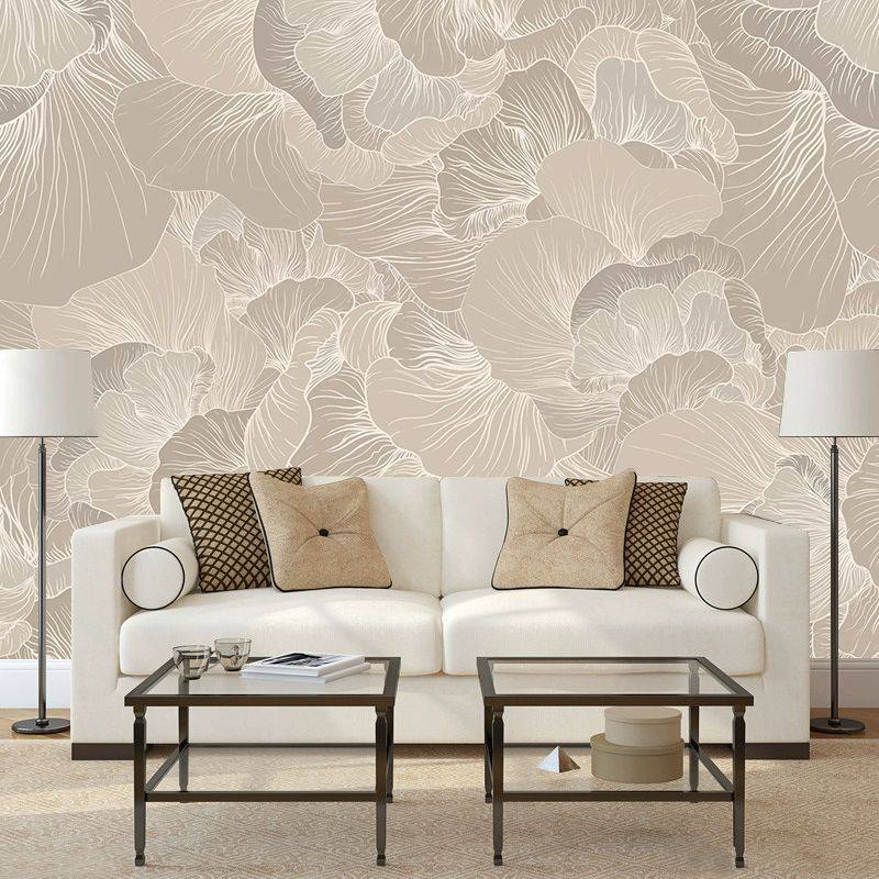 抽象花卉线条壁纸电视背景墙纸暖色植物客厅墙布现代简约卧室壁画