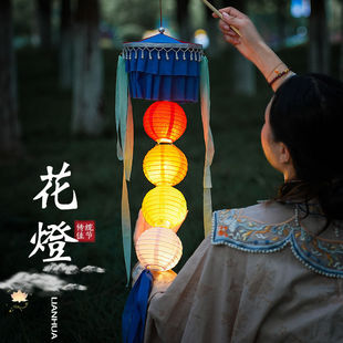 中秋节灯笼古风降纱灯花灯手工diy材料手提发光汉服配饰国风挂饰