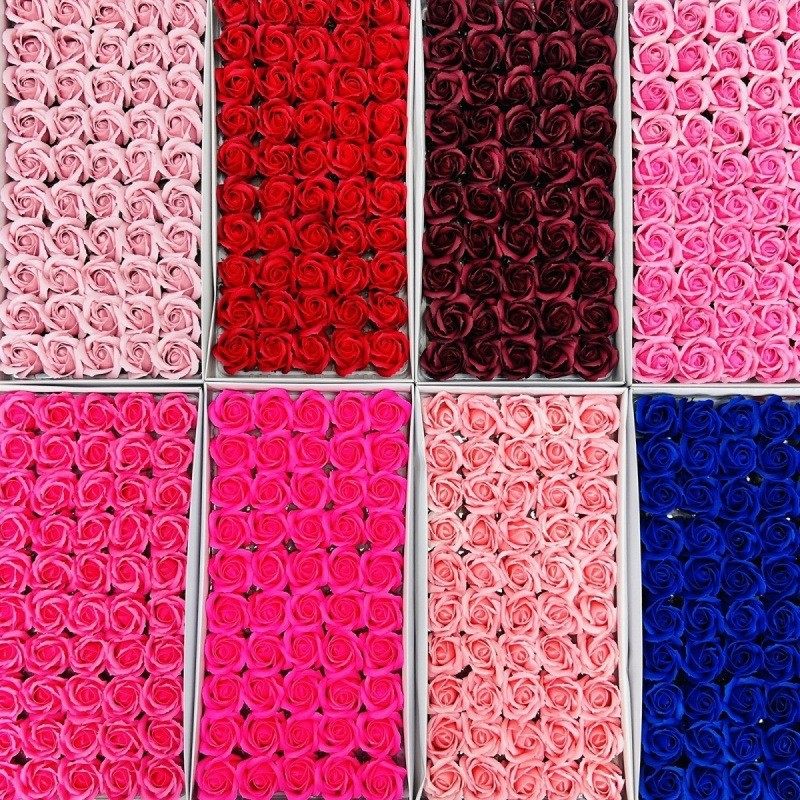 三层香皂花花头仿真花加厚花瓣厂家直销肥皂花带底座玫瑰手工diy