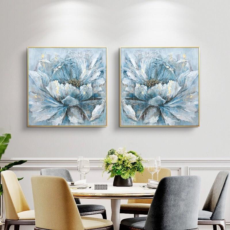 纯手绘牡丹花油画双联花卉抽象挂画客厅装饰画简约餐厅轻奢玄关