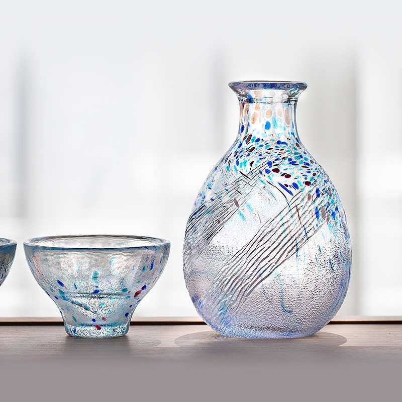 日本进口东洋佐佐木家用手工清酒壶酒具送礼日式锤纹酒器彩色玻璃