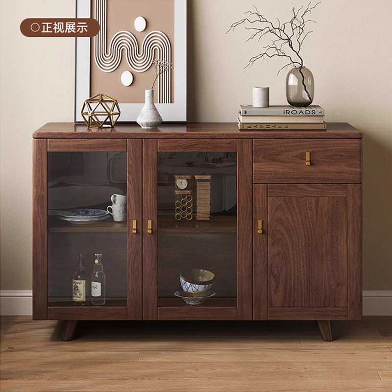 北美黑胡桃木餐边柜简约实木一体靠墙收纳储物柜客餐厅原木茶水柜