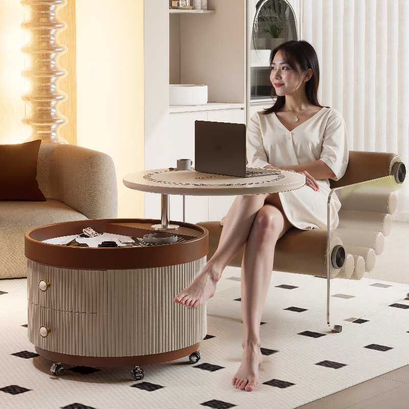 2026新款茶几客厅家用小户型现代轻奢简约可移动升降圆形岩板茶桌