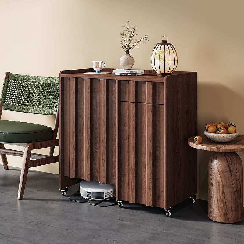 中古风实木扫地机器人基站柜遮挡柜置物柜收纳柜上方置物架带轮子