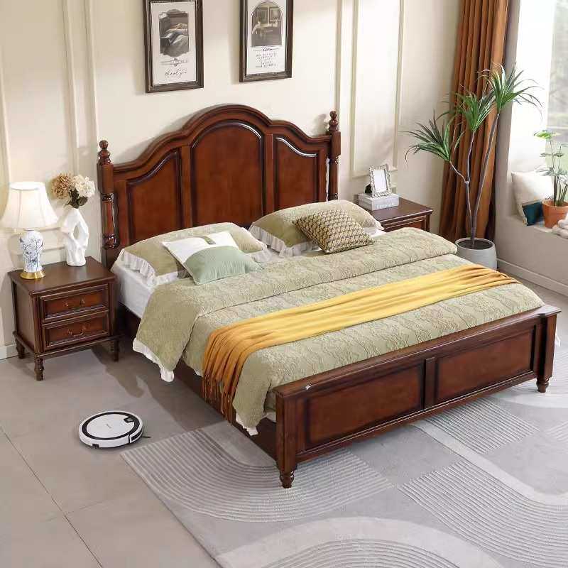 美式乡村实木双人大床主卧室现代简约橡胶木家具轻奢高箱储物婚床