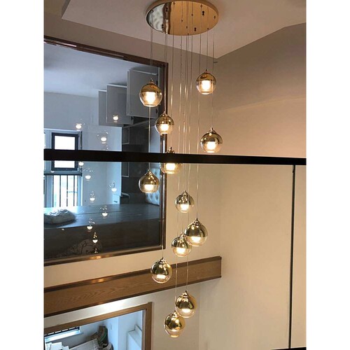 简约轻奢金色复式楼梯灯长吊灯楼梯吊灯别墅旋转楼梯间吊灯loft