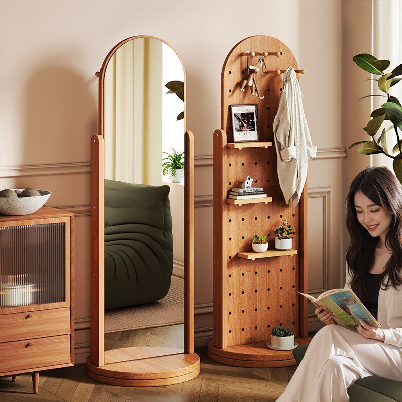 旋转洞洞板穿衣镜全身镜家用衣挂一体镜置物架卧室落地试衣镜子
