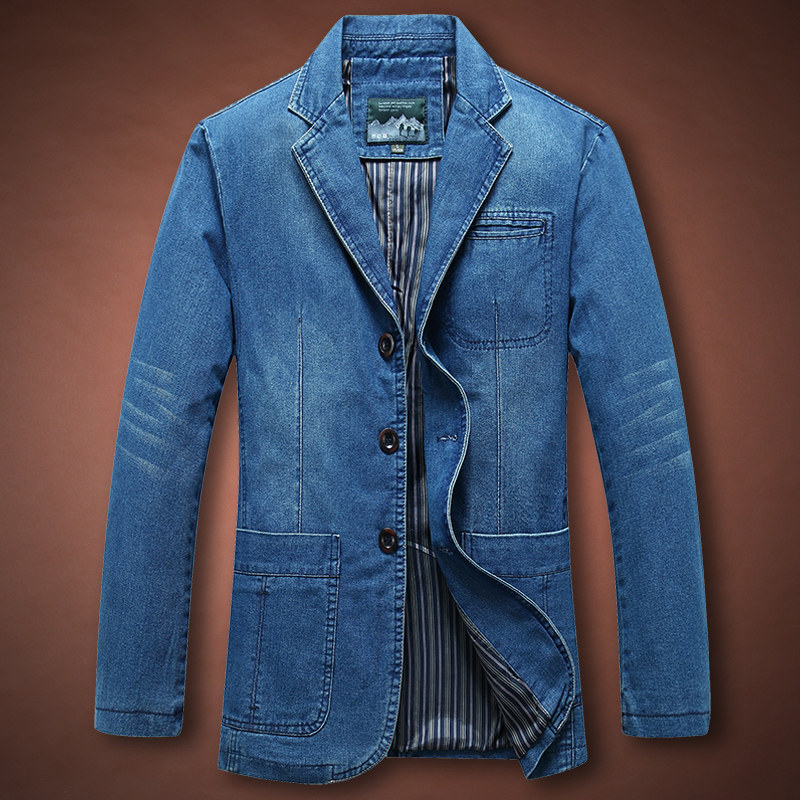 春秋季大码宽松牛仔外套男士休闲水洗纯棉商务复古多袋工装单西服,男装,休闲西服,淘宝优惠券,粉丝福利购,淘宝优惠卷