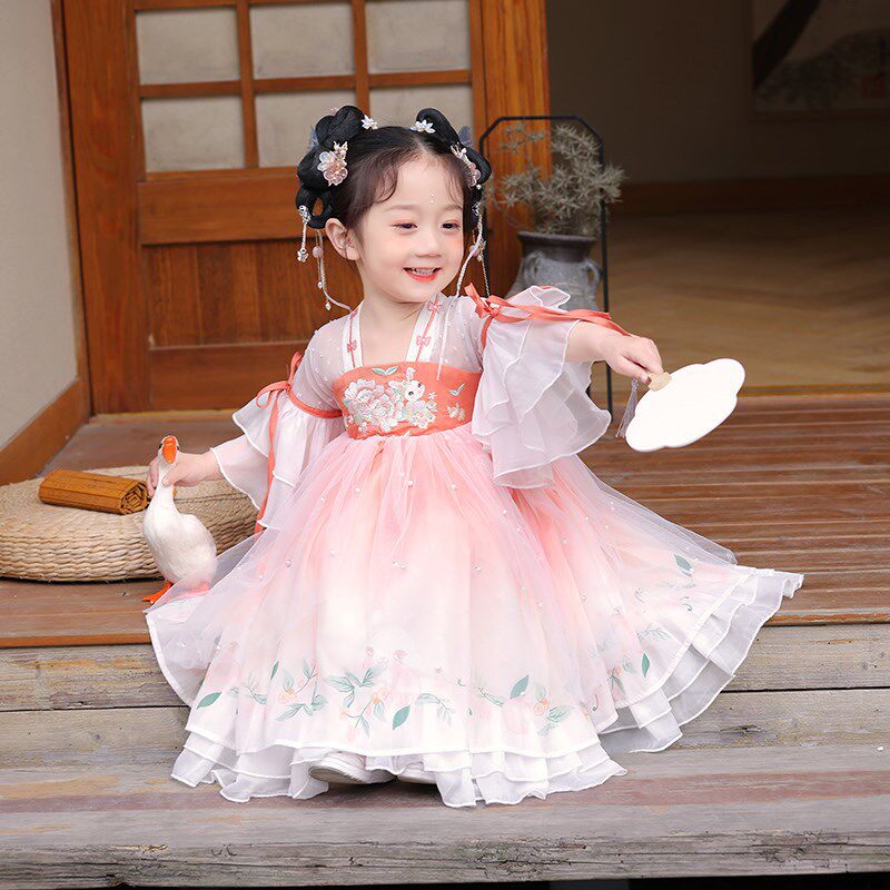 女童汉服夏款2024年新款小女孩中国风古风超仙连衣裙儿童唐装襦裙