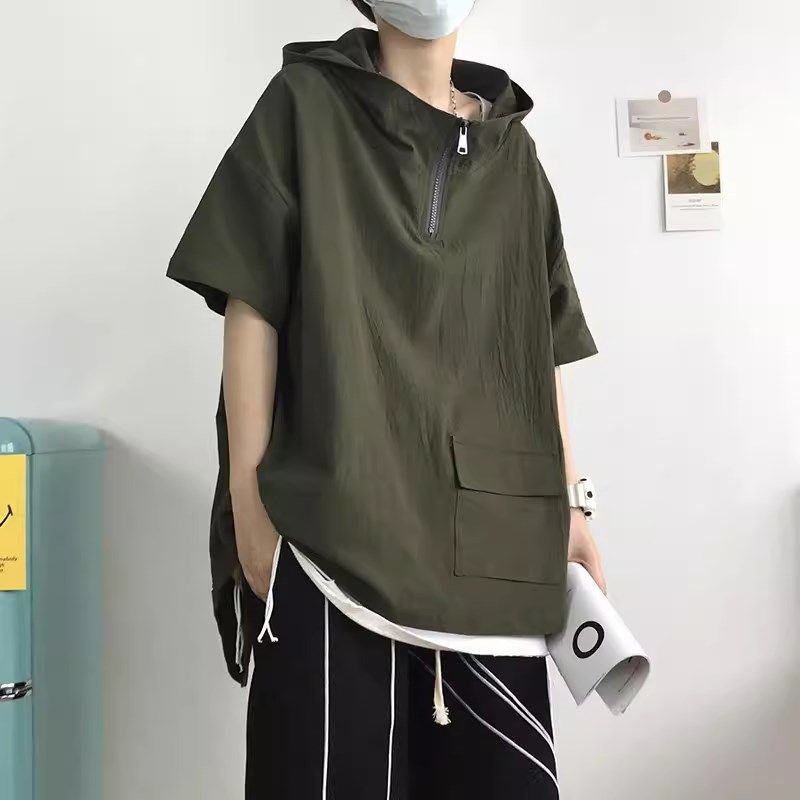 300斤大码男装连帽短袖t恤男夏季潮流宽松上衣日系学生半拉链卫衣,男装,T恤,淘宝优惠券,粉丝福利购,淘宝优惠卷