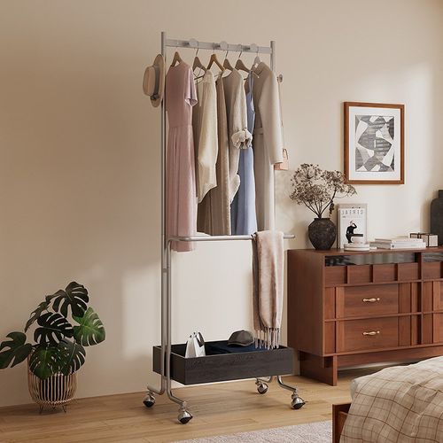 可移动挂衣架落地卧室中古风衣帽架多功能家用客厅衣服收纳置物架