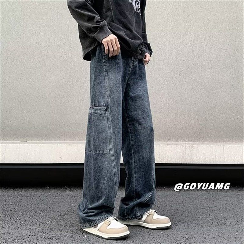 美式复古工装牛仔裤男春秋季潮流宽松直筒休闲潮牌百搭阔腿长裤子,男装,牛仔裤,淘宝优惠券,粉丝福利购,淘宝优惠卷