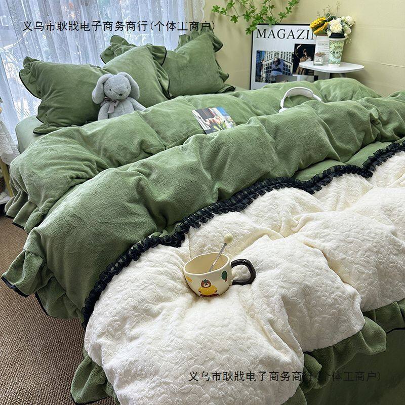 牛奶绒床上四件套2025新款床品冬季双面珊瑚法兰绒床单被套三件套