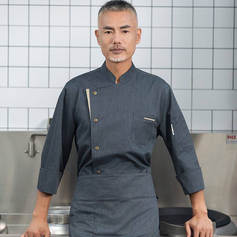 厨师长工作服男长袖星级酒店中餐厅总厨后厨房烘焙厨师服秋冬工装