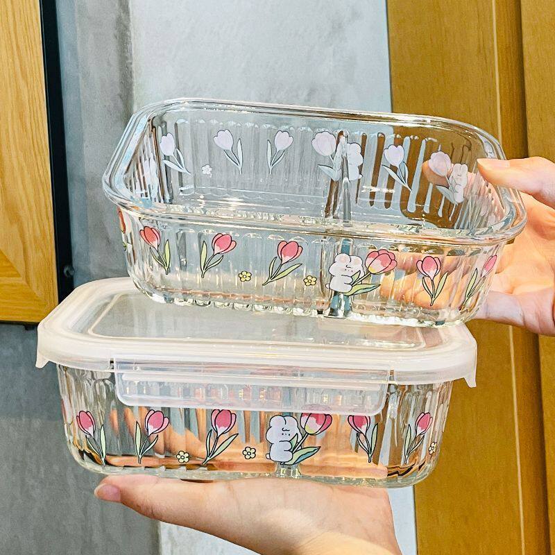 加热饭盒微波炉专用加上班族带饭碗玻璃保鲜盒分隔便当盒学生