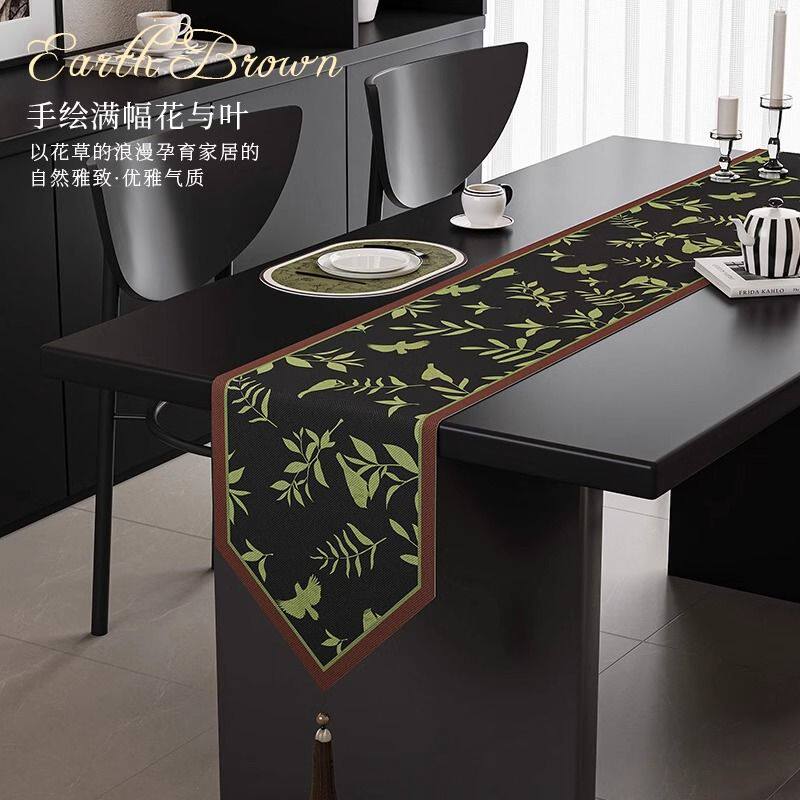 ?新款桌旗美式复古茶桌垫餐桌茶几布艺长条茶席茶台桌布茶旗