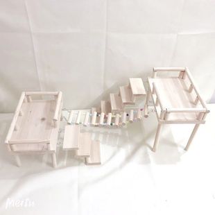 仓鼠47基础笼实木二层平台金丝熊60木质二楼爬梯别墅造景