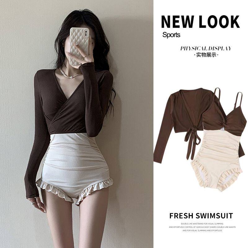 泳衣女款2024新款微胖女孩遮肉小个子长袖保守感纯欲风泡温泉