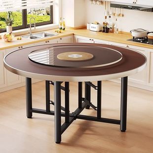 可折叠餐桌加厚桌面家用小户型吃饭宴席桌子酒店圆形旋转盘大圆桌