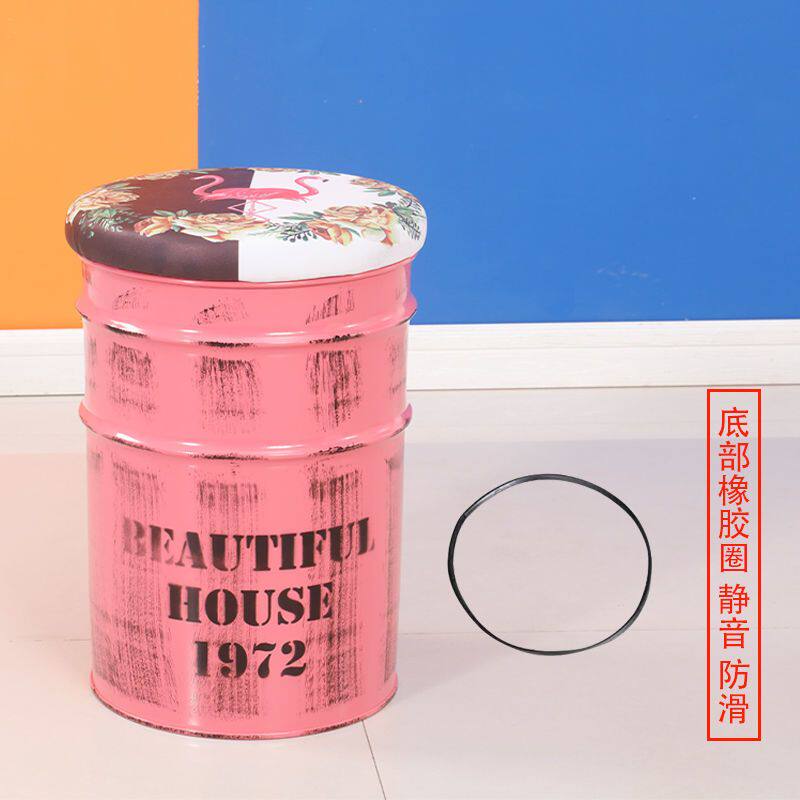 美派包邮铁艺工业风储物凳吧台沙发油漆桶铁桶圆桶矮凳