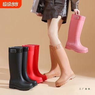 高筒雨鞋水鞋女雨靴加绒加厚底成人时尚外穿防水户外雨林徒步水靴